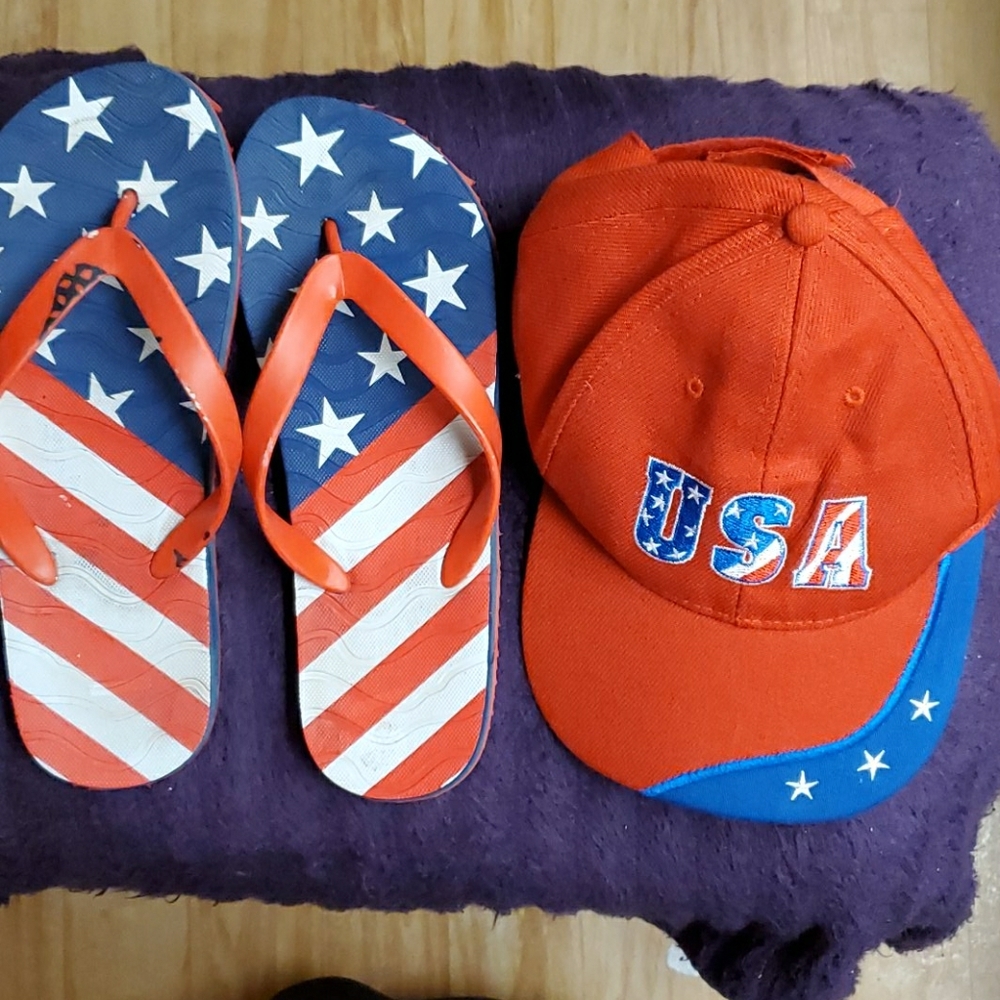 USA Baseball Cap & Flag Flip Flops
